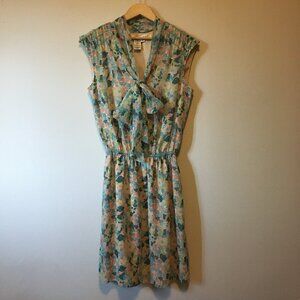 Max Studio Floral Bow Tie Dress Pastel Pointillist Summer Size Small